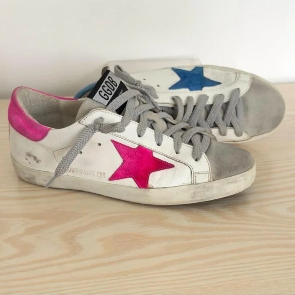 Golden Goose Women’s Superstar Limited Edition Mismatched Sneakers Blue Pink 7 - Picture 7 of 15